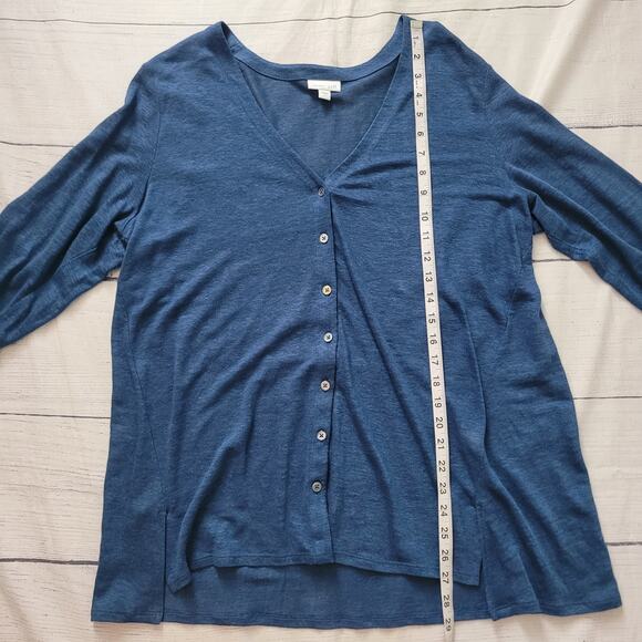 J.Jill Love Linen Size L 100% Linen Blue V-Neck Button Up Cardigan Sweater - Picture 4 of 9